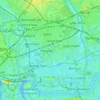 Mappa topografica London, altitudine, rilievo