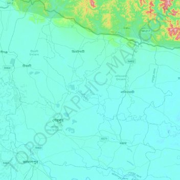 Mappa topografica Sherpur District, altitudine, rilievo