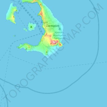 Mappa topografica Δημοτική Ενότητα Θήρας, altitudine, rilievo