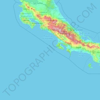 Mappa topografica Costa Rica, altitudine, rilievo