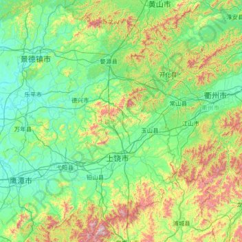 Mappa topografica 上饶市, altitudine, rilievo