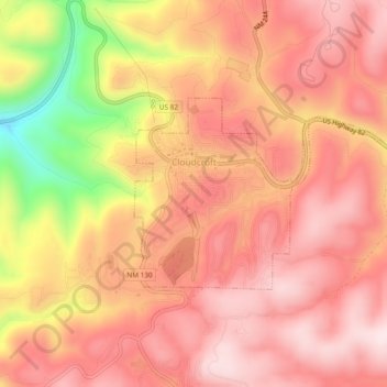 Mappa topografica Cloudcroft, altitudine, rilievo