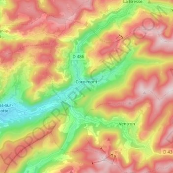 Mappa topografica Cornimont, altitudine, rilievo