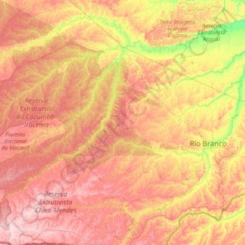 Mappa topografica Sena Madureira, altitudine, rilievo