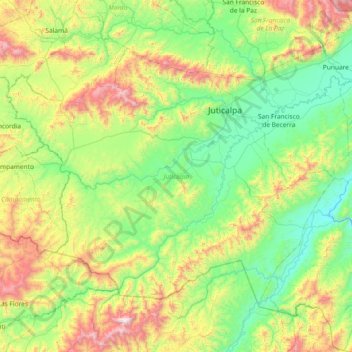 Mappa topografica Juticalpa, altitudine, rilievo