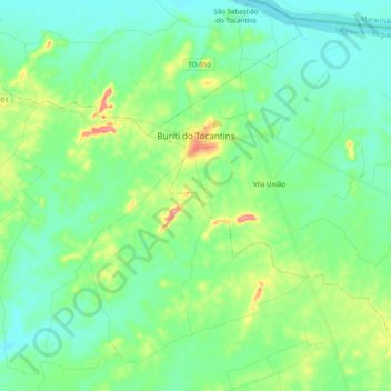 Mappa topografica Buriti do Tocantins, altitudine, rilievo