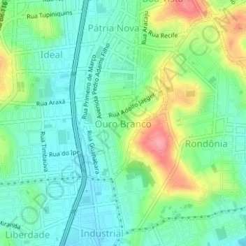 Mappa topografica Ouro Branco, altitudine, rilievo