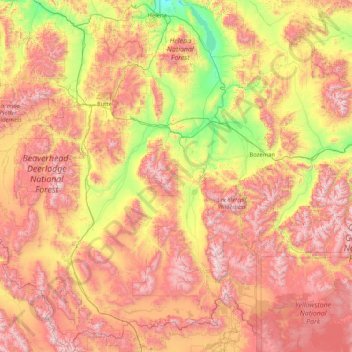 Mappa topografica Beaverhead-Deerlodge National Forest, altitudine, rilievo
