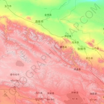 Mappa topografica 肃南裕固族自治县, altitudine, rilievo