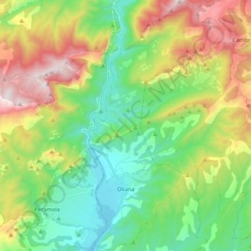 Mappa topografica Oliana, altitudine, rilievo