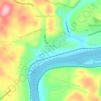 Mappa topografica Cadogan Township, altitudine, rilievo
