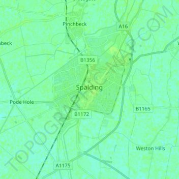 Mappa topografica Spalding, altitudine, rilievo