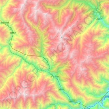 Mappa topografica 古尔沟镇, altitudine, rilievo