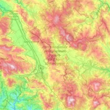 Mappa topografica Parco Nazionale dell'Appennino Lucano-Val d'Agri-Lagonegrese, altitudine, rilievo