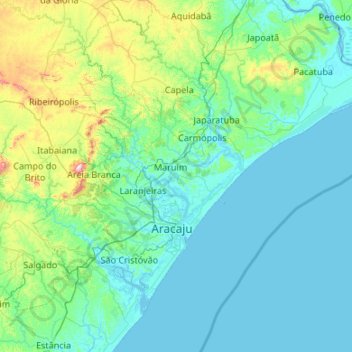 Mappa topografica Região Geográfica Imediata de Aracaju, altitudine, rilievo