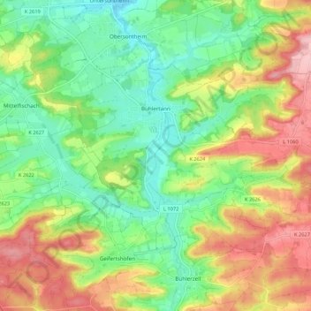 Mappa topografica Bühlertann, altitudine, rilievo