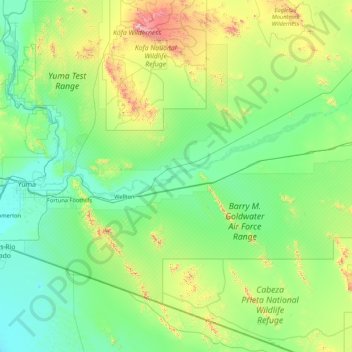 Mappa topografica Yuma County, altitudine, rilievo