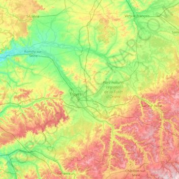 Mappa topografica Aube, altitudine, rilievo