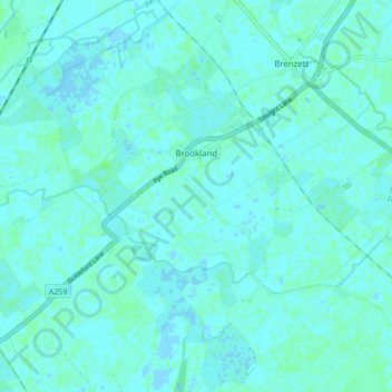 Mappa topografica Brookland, altitudine, rilievo