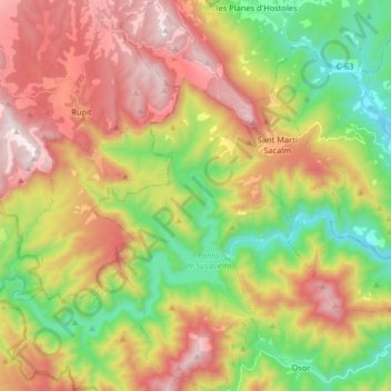 Mappa topografica Susqueda, altitudine, rilievo