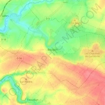 Mappa topografica Bougon, altitudine, rilievo