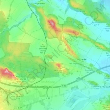 Mappa topografica Börnecke, altitudine, rilievo