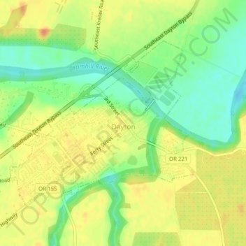 Mappa topografica Dayton, altitudine, rilievo