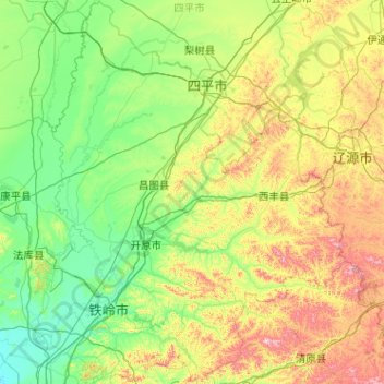 Mappa topografica 铁岭市, altitudine, rilievo