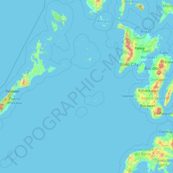 Mappa topografica Palawan, altitudine, rilievo