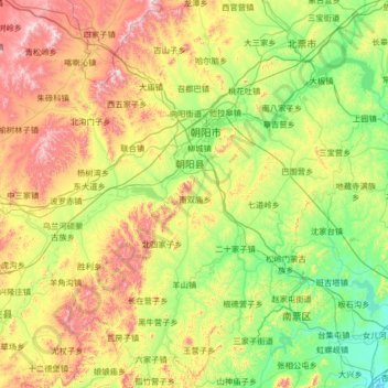 Mappa topografica 朝阳县, altitudine, rilievo