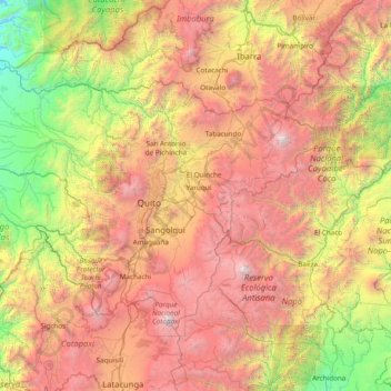 Mappa topografica Pichincha, altitudine, rilievo