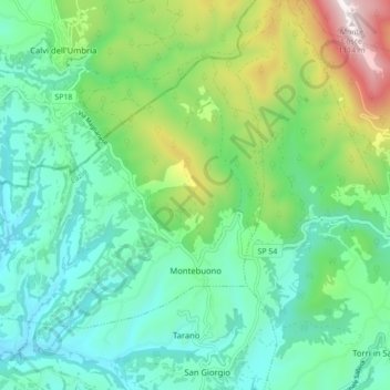 Mappa topografica Montebuono, altitudine, rilievo