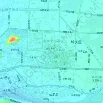 Mappa topografica 吉崩岗街道, altitudine, rilievo