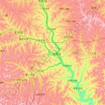 Mappa topografica 绥德县, altitudine, rilievo