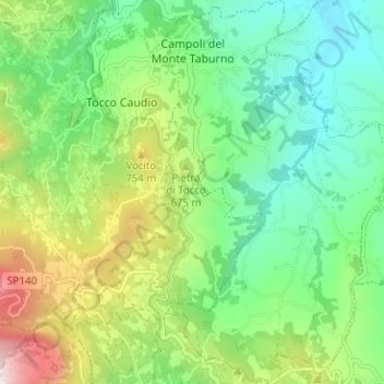 Mappa topografica Campoli del Monte Taburno, altitudine, rilievo