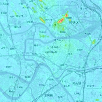 Mappa topografica 容桂街道, altitudine, rilievo