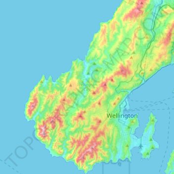 Mappa topografica Wellington City, altitudine, rilievo