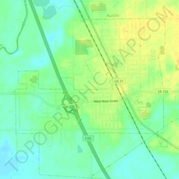 Mappa topografica Austin, altitudine, rilievo