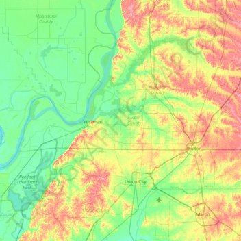 Mappa topografica Fulton County, altitudine, rilievo
