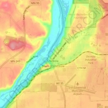 Mappa topografica Osceola, altitudine, rilievo