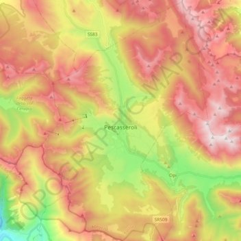 Mappa topografica Pescasseroli, altitudine, rilievo