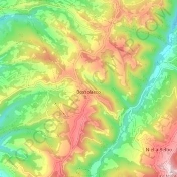Mappa topografica Bossolasco, altitudine, rilievo
