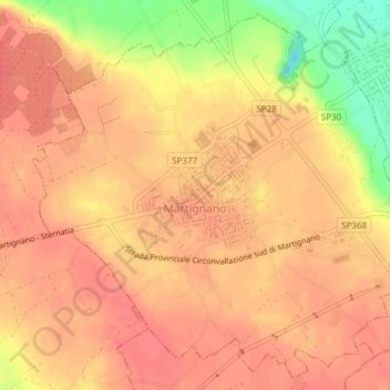 Mappa topografica Martignano, altitudine, rilievo