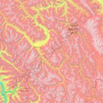 Mappa topografica Zanskar tehsil, altitudine, rilievo