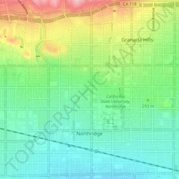 Mappa topografica Northridge, altitudine, rilievo