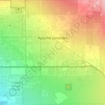 Mappa topografica Apache Junction, altitudine, rilievo