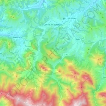 Mappa topografica Lanne-en-Barétous, altitudine, rilievo