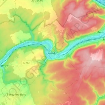 Mappa topografica Liverdun, altitudine, rilievo