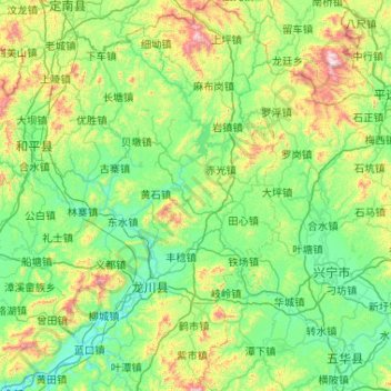 Mappa topografica 龙川县, altitudine, rilievo