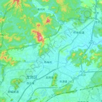Mappa topografica 龙岗街道, altitudine, rilievo